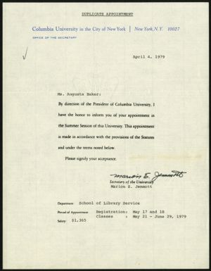 Letter, 1979, Marion E. Jemmott to Augusta Baker