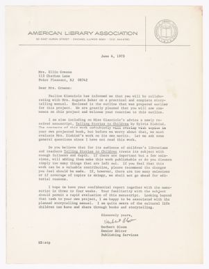 Letter, 1973, Herbert Bloom to Ellin Greene