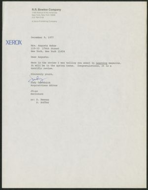 Letter, 1977, Judy Garodnick to Augusta Baker