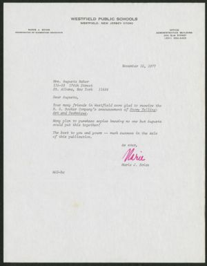 Letter, 1977, Marie J. Scian to Augusta Baker