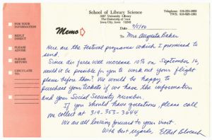 Memo, 1980, Ethel Bloesch to Augusta Baker