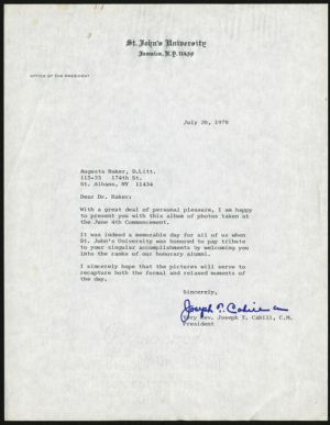 Letter, 1978, Joseph T. Cahill to Augusta Baker