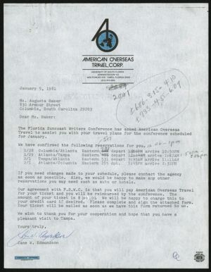 Letter, 1981, Jane W. Edmondson to Augusta Baker