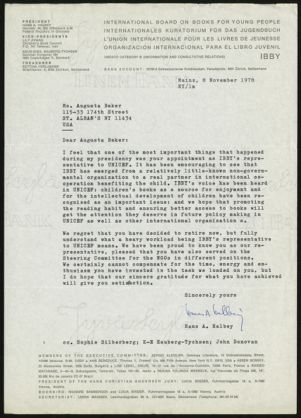 Letter, 1978, Hans A. Halbey to Augusta Baker