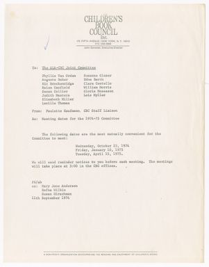 Memorandum, 1974, Paulette Kaufmann to Consultants of the CBC Cassette Program