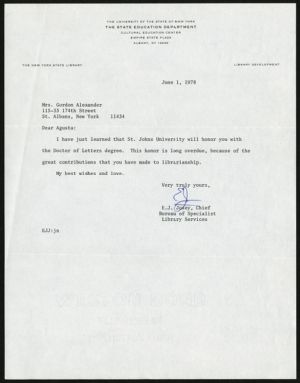 Letter, 1978, E.J. Josey to Augusta Baker