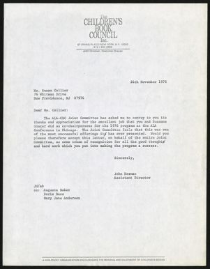 Letter, 1976, John Herman to Susan Collier