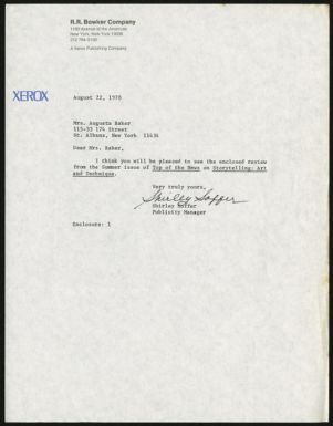 Letter, 1978, Shirley Soffer to Augusta Baker