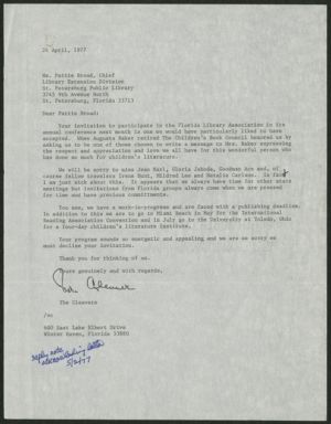 Letter, 1977, the Cleavers to Pattie Broad