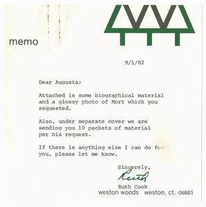 Memo, 1982, Ruth Cook to Augusta Baker