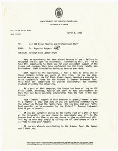 Memo, 1986, Dr. Augustus Rodgers to All Black Faculty and Professional Staff