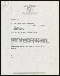 Memorandum, 1976, Paulette Kaufmann to ALA-CBC Program Subcommittee