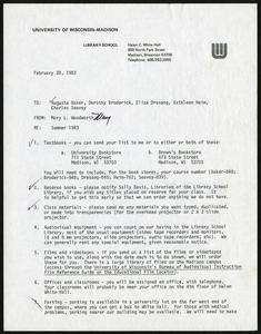 Memo, 1983, Mary L. Woodworth to Augusta Baker