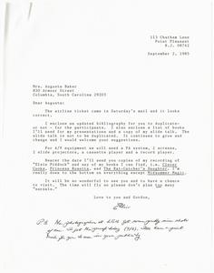 Letter, 1985, Ellin Greene to Augusta Baker
