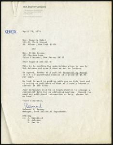 Letter, 1976, Desmond F. Reaney to Augusta Baker and Ellin Greene