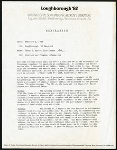 Memo, 1982, Glenn E. Estes to Loughborough '82 Speakers