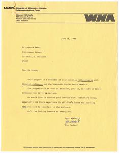 Letter, 1983, Jim Packard to Augusta Baker