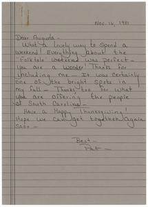 Letter, 1981, Pat to Augusta Baker
