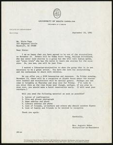 Letter, 1981, Augusta Baker to Dixie Page