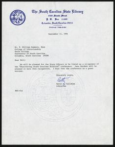 Letter, 1981, Betty E. Callaham to Dr. F. William Summers