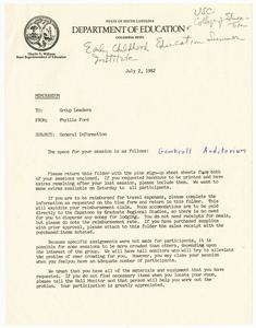 Memo, 1982, Phyllis Ford to Group Leaders