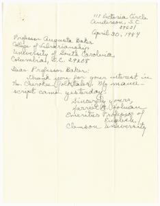 Letter, 1984, Harriet R. Holman to Augusta Baker