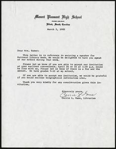 Letter, 1983, Carrie L. Gass to Augusta Baker