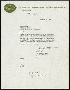 Letter, 1983, John C. Frantz to Augusta Baker