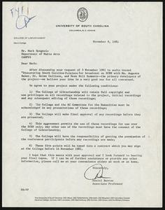Letter, 1981, Daniel Barron to Mark Spagnolo