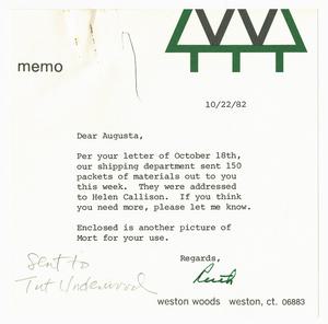 Memo, 1982, Ruth Cook to Augusta Baker