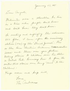 Letter, 1985, the Ambroses to Augusta Baker