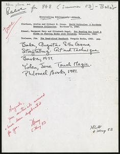 Storytelling Bibliography, 1983, Reserves for Course 848