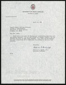 Letter, 1981, Patricia E. Hanley to Augusta Baker