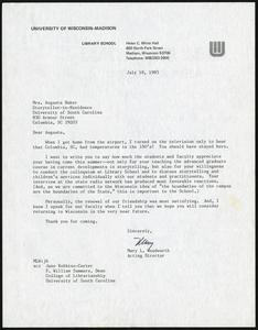 Letter, 1983, Mary L. Woodworth to Augusta Baker