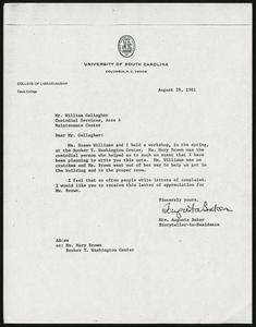 Letter, 1981, Augusta Baker to William Gallagher