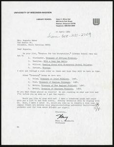 Letter, 1983, Mary L. Woodworth to Augusta Baker