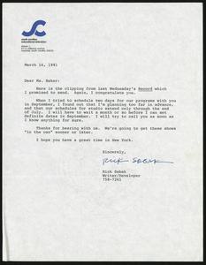 Letter, 1981, Rick Sebak to Augusta Baker
