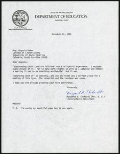 Letter, 1981, Margaret W. Ehrhardt to Augusta Baker