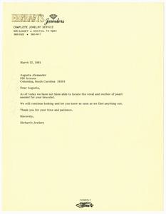 Letter, 1985, Erhart's Jewlery to Augusta Baker