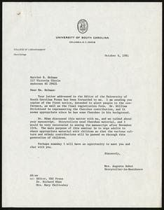 Letter, 1981, Augusta Baker to Harriet R. Holman
