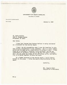 Letter, 1983, Augusta Baker to Bette Peltola