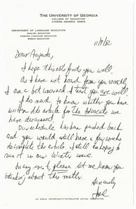 Letter, 1982, Joel Taxel to Augusta Baker