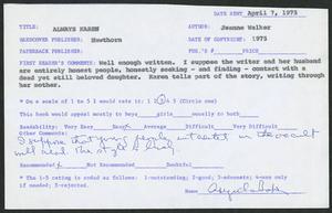 Book Review, 1975, Always Karen by Jeanne Walker