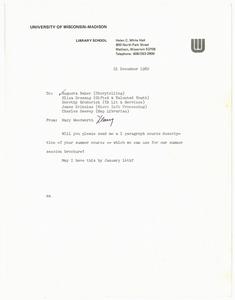 Letter, 1982, Mary L. Woodworth to Augusta Baker