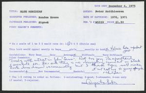 Book Review, 1975, Blue Meridian by Peter Matthiessen