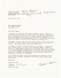 Letter, 1985, Gladys B. Lemon to Augusta Baker