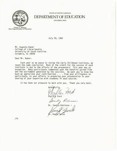 Letter, 1982, Phyllis Ford, Sandra Robinson, and Kevin Swick to Augusta Baker