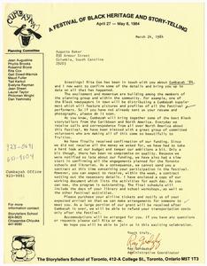 Letter, 1984, Ray Gordezky to Augusta Baker