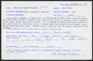 Book Review, 1975, The Wild Horse Killers by Mel Ellis