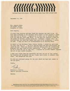 Letter, 1981, Patricia A. Kralisz to Augusta Baker